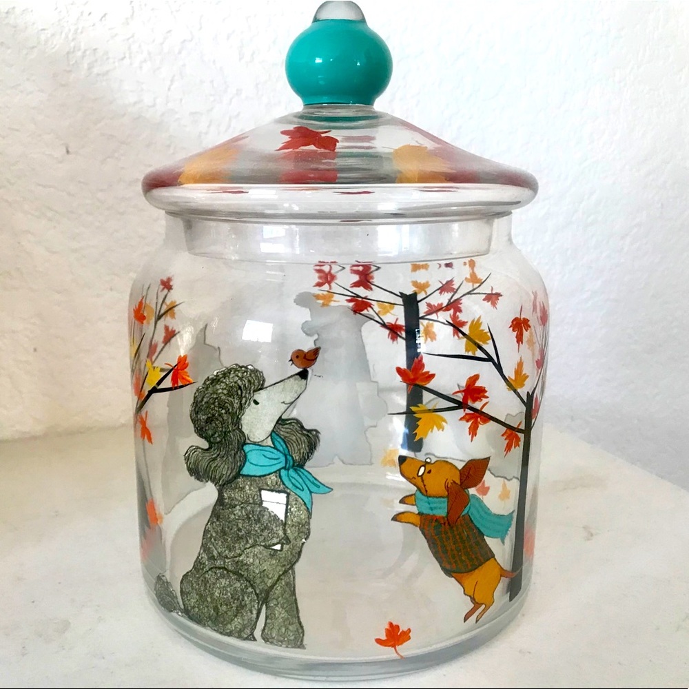 PIER 1 Autumn PARK AVENUE PUPPIES Glass Cookie Jar